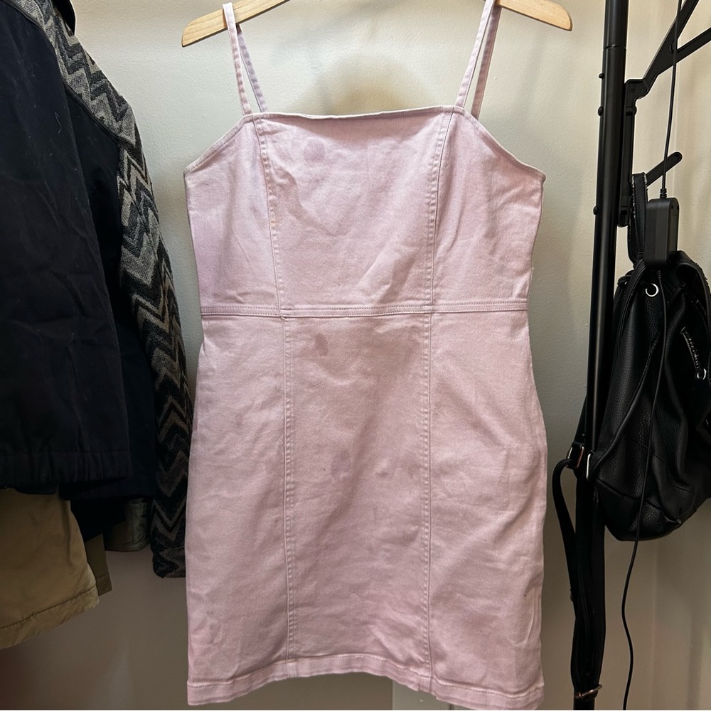 Pink denim fabric spaghetti strap dress from H&M